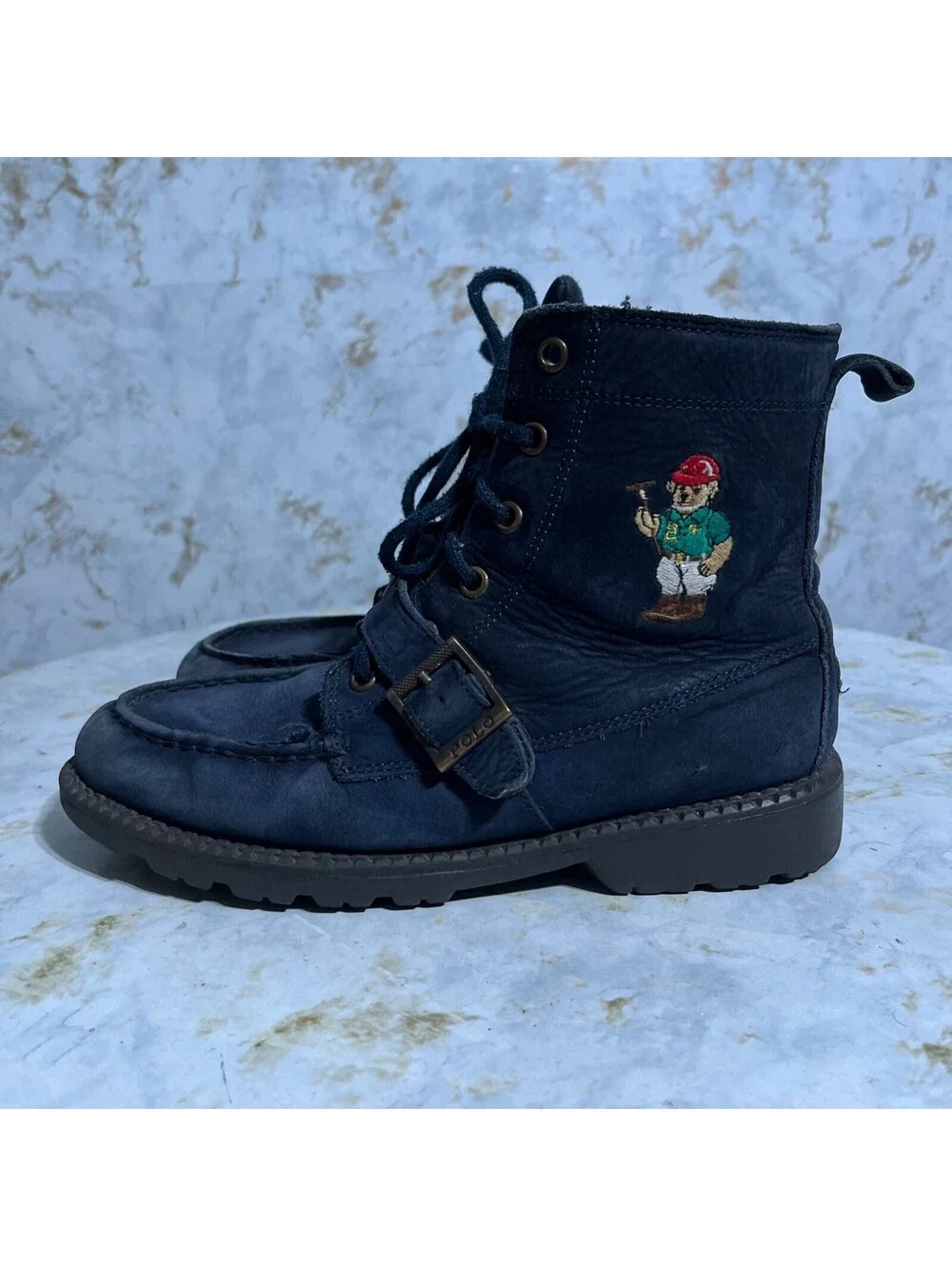 Polo Ralph Lauren Ranger Youth Kids Size 5M Shoes Blue Leather Polo Bear Boots